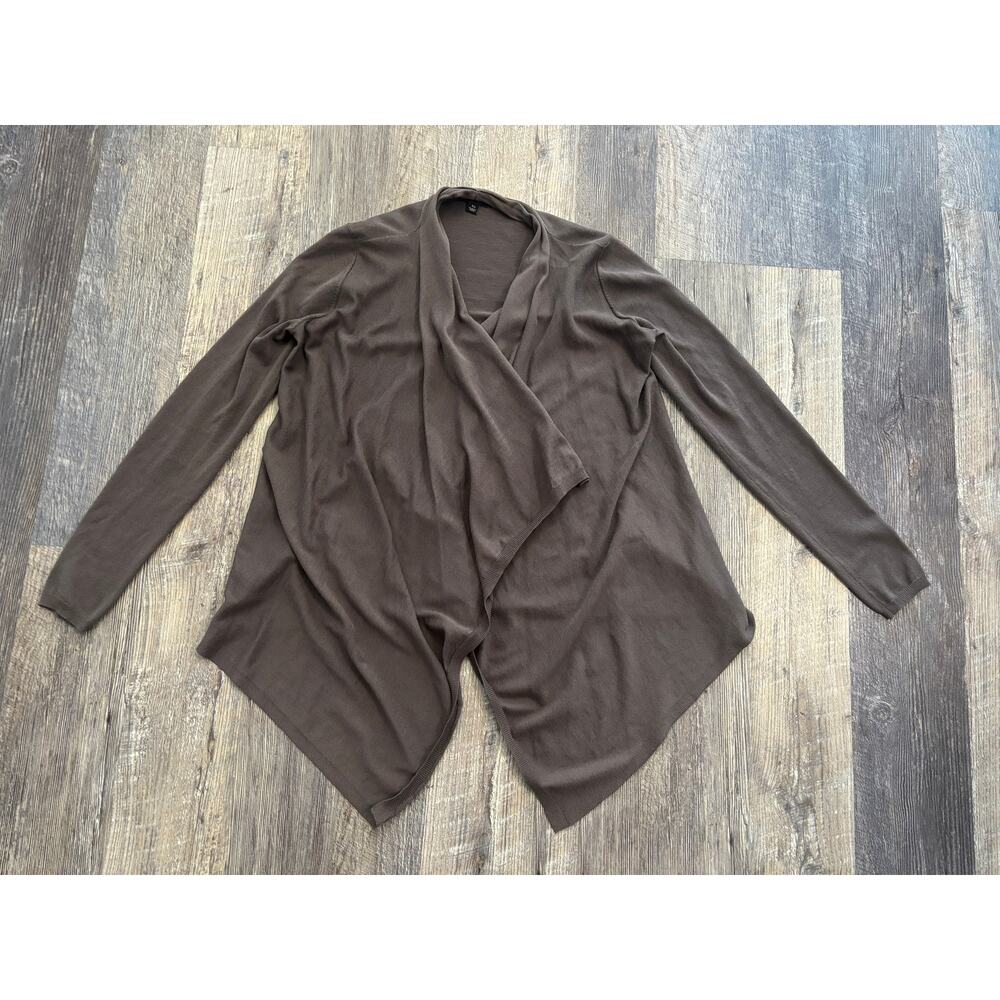 Ann Taylor Silk Cotton Blend Open‎ Front Waterfall Cardigan Brown XS 243318